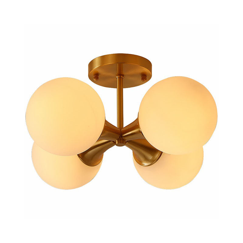 Weiße Glasball halb Flush Deckenleuchte postmoderne Gold Finish Flush Mount Leuchte
