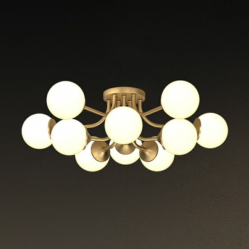 Bola de oro Semi Flush Candelier Postmodern Opal Glass Luz de techo para sala de estar