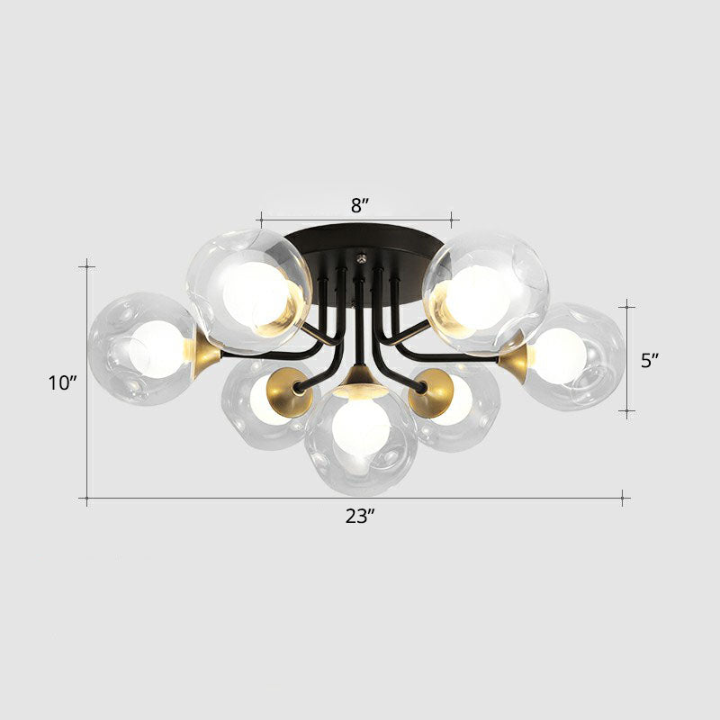 Clear and Frosted White Glass Ball Flushmount Modern Black Semi-Flush Mount Ceiling Light for Corridor