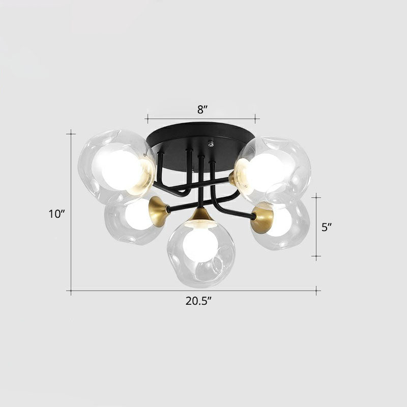 Clear and Frosted White Glass Ball Flushmount Modern Black Semi-Flush Mount Ceiling Light for Corridor