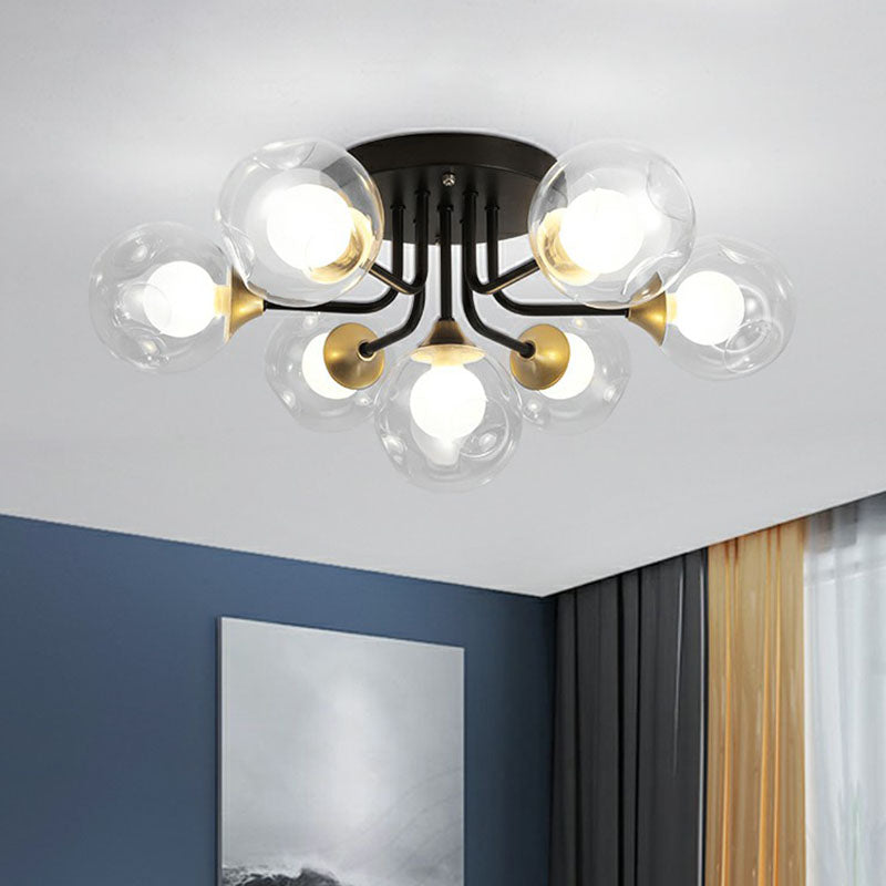 Clear and Frosted White Glass Ball Flushmount Modern Black Semi-Flush Mount Ceiling Light for Corridor