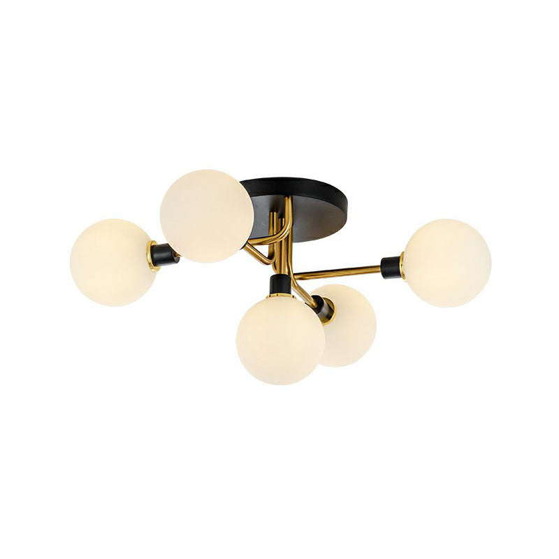 Ball Shaped Bedroom Ceiling Lamp Glass 5-Light Contemporary Semi-Flush Mount Light in Black-Brass