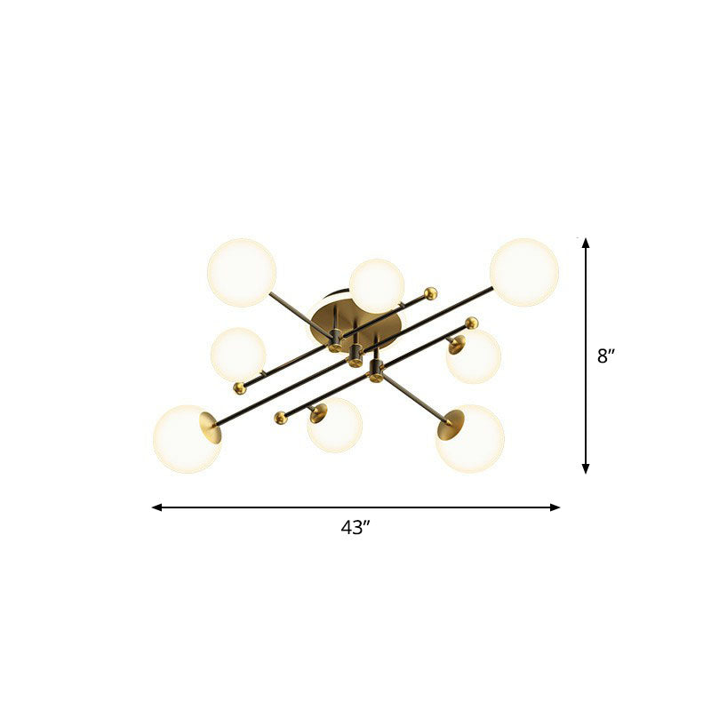 Molecular Semi Flush Mount Lamp Postmodern White Glass Ceiling Mount Chandelier in Gold