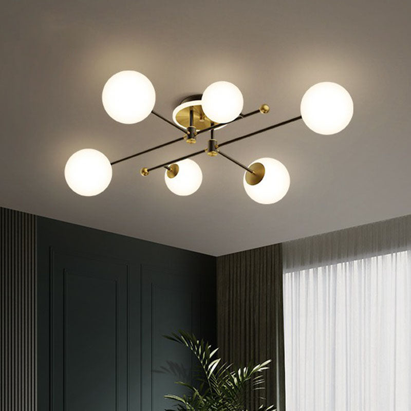 Molecular Semi Flush Mount Lamp Postmodern White Glass Ceiling Mount Chandelier in Gold