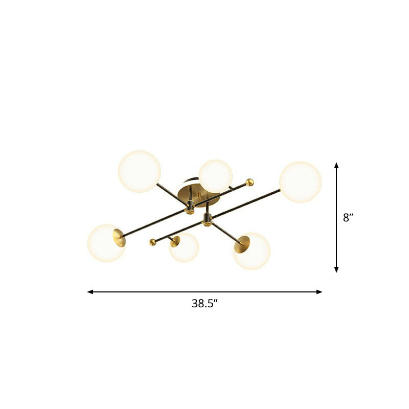Molecular Semi Flush Mount Lamp Postmodern White Glass Ceiling Mount Chandelier in Gold