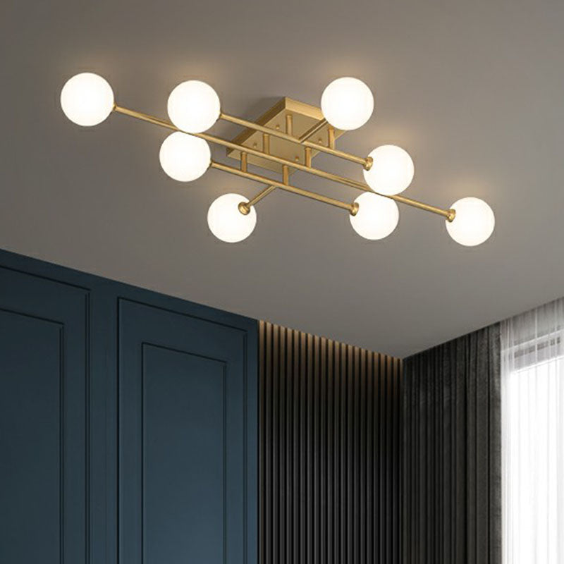 White Glass Balls Close to Ceiling Light Simplicity Gold Finish Semi Flush Mount Light Fixture