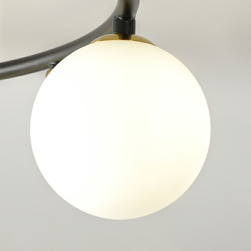 Schwarz-Messing-Uhr-Deckenlampe postmoderne kreative 6-Kopf-Kugelglas Halbflush-Leuchte