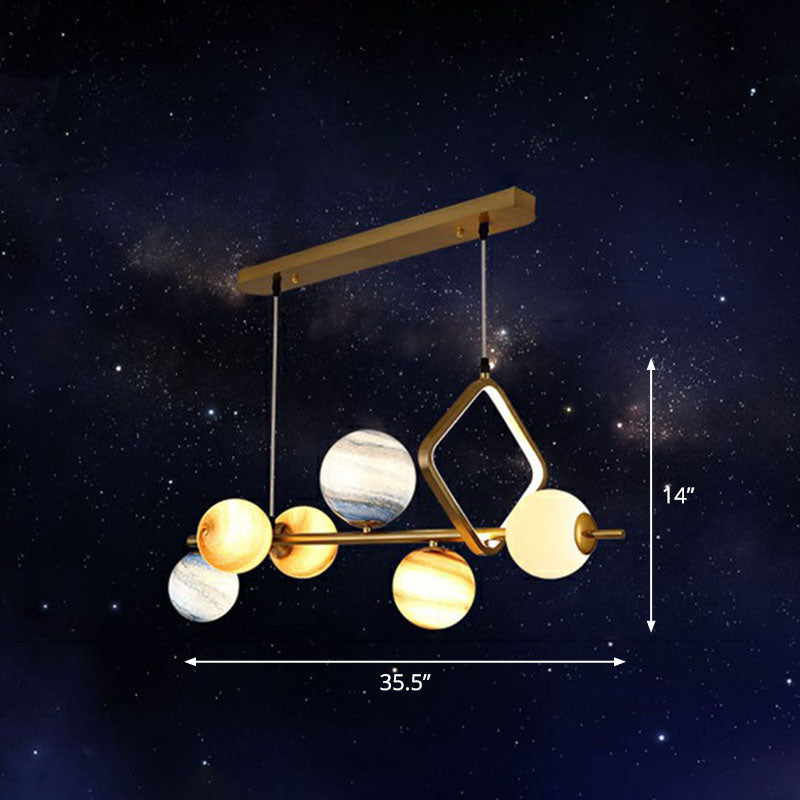 Nordic Planet Hanging Light Stained Glass 7 Heads Dining Room Chandelier in Gold