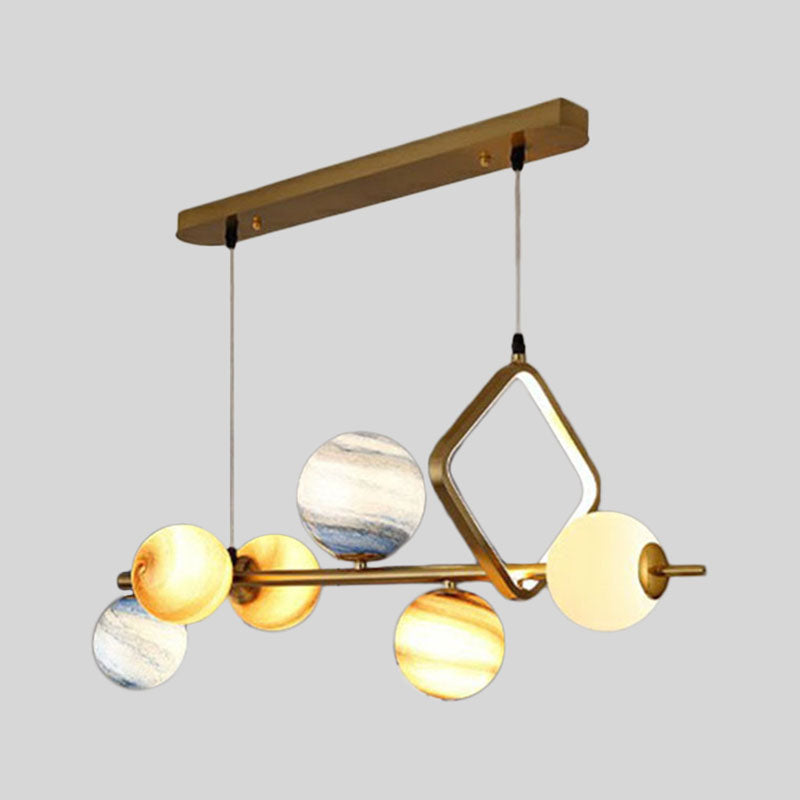 Nordic Planet Hanging Light Stained Glass 7 Heads Dining Room Chandelier in Gold