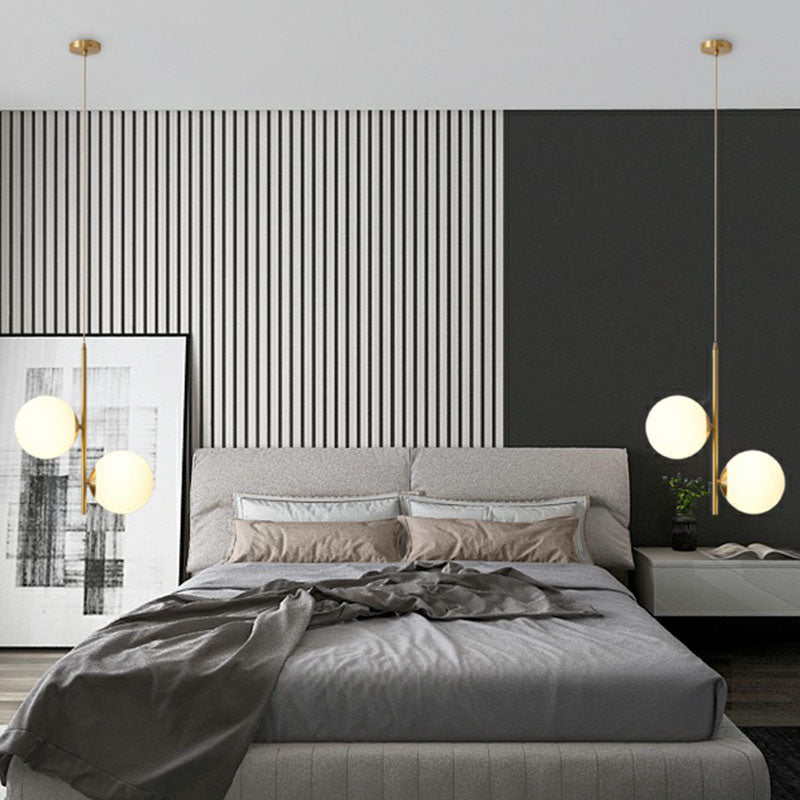 2 luci da letto lampadario per la lampadario oro lampada appesa con tonalità in vetro opale globo