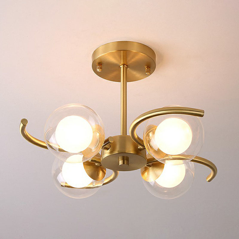 Lámpara de techo metálico posmoderna de luz de oro de oro en oro con bola de vidrio transparente y blanco