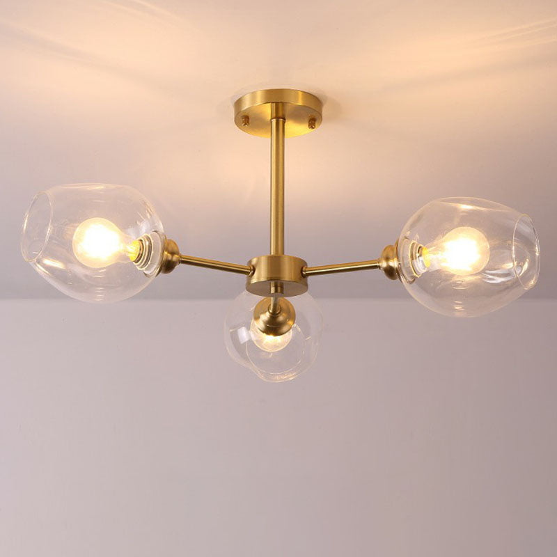 Lustre postmoderne Spoutnik à montage au plafond en forme de coupe en verre pour salon, semi-encastré en laiton
