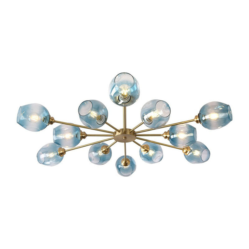 Lustre postmoderne Spoutnik à montage au plafond en forme de coupe en verre pour salon, semi-encastré en laiton