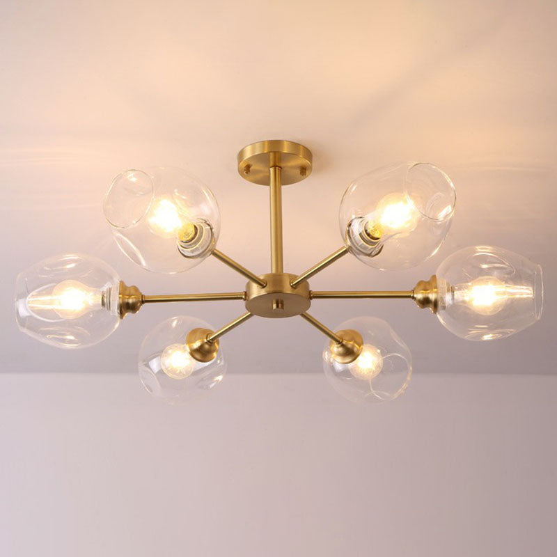 Lustre postmoderne Spoutnik à montage au plafond en forme de coupe en verre pour salon, semi-encastré en laiton