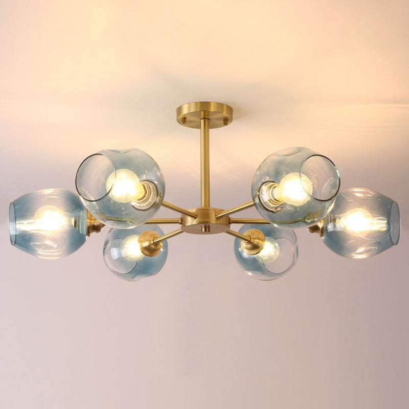 Lustre postmoderne Spoutnik à montage au plafond en forme de coupe en verre pour salon, semi-encastré en laiton