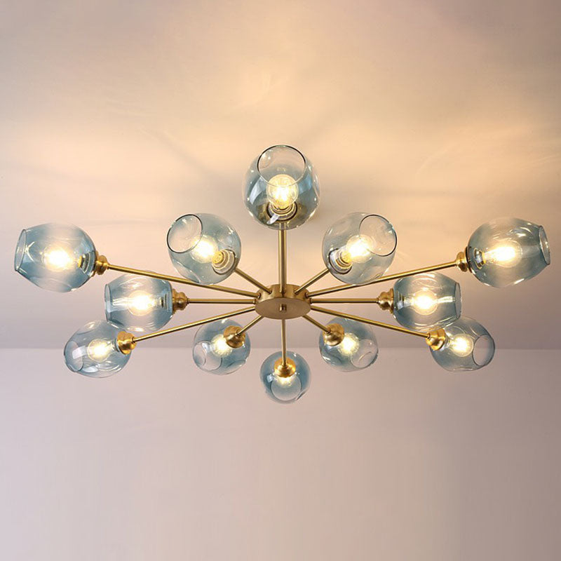 Lustre postmoderne Spoutnik à montage au plafond en forme de coupe en verre pour salon, semi-encastré en laiton