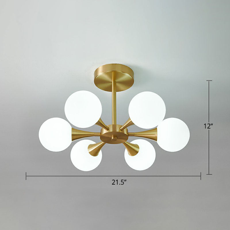 Brass Finish Radial Flush Chandelier Postmodern Ball Glass Semi Flush Mount Ceiling Light