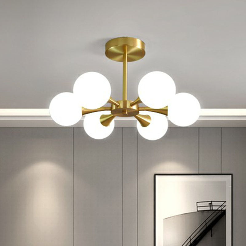 Brass Finish Radial Flush Chandelier Postmodern Ball Glass Semi Flush Mount Ceiling Light
