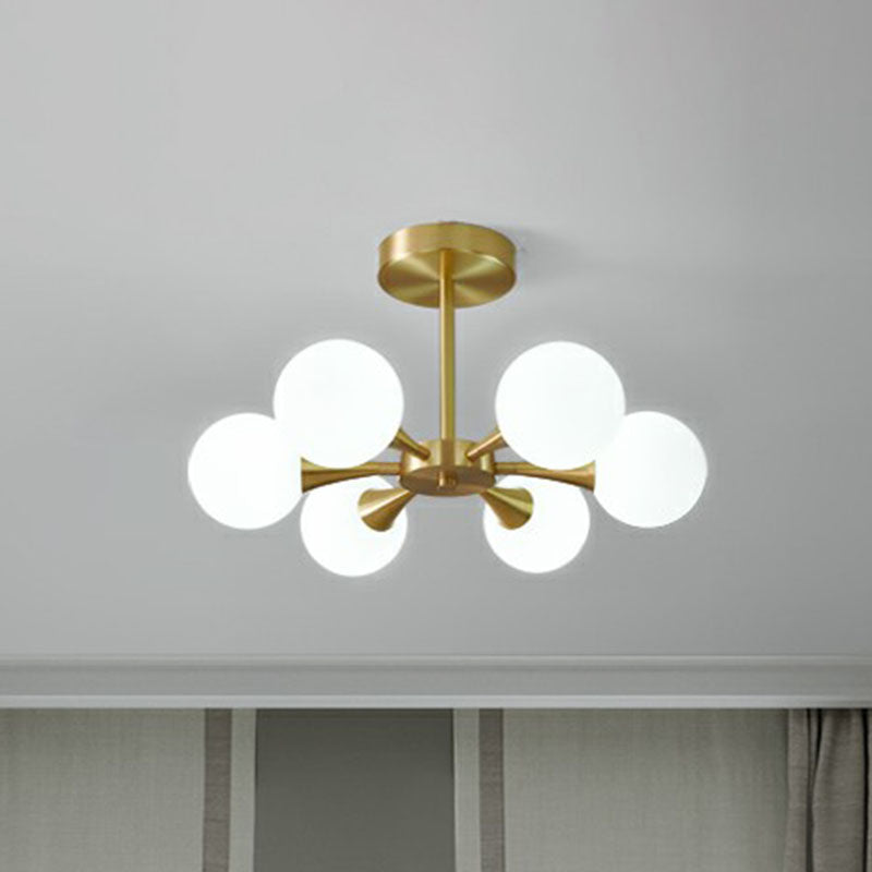Brass Finish Radial Flush Chandelier Postmodern Ball Glass Semi Flush Mount Ceiling Light