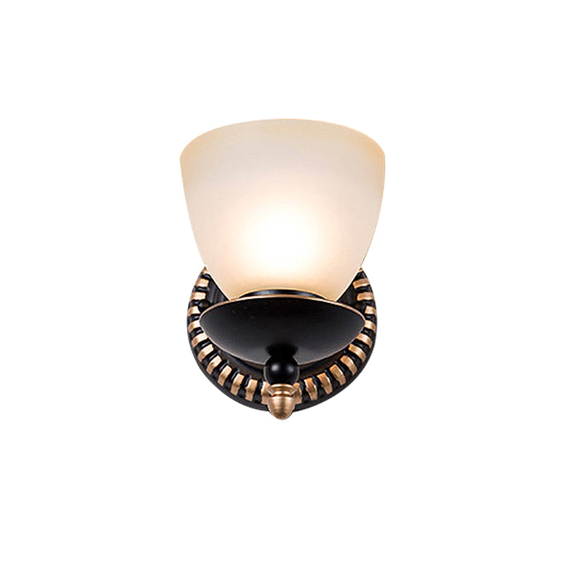 Black 1/2-Light Sconce Light Retro Retro Grosted Glass Bowl Shade Mur Wall Lampe for Dining Room