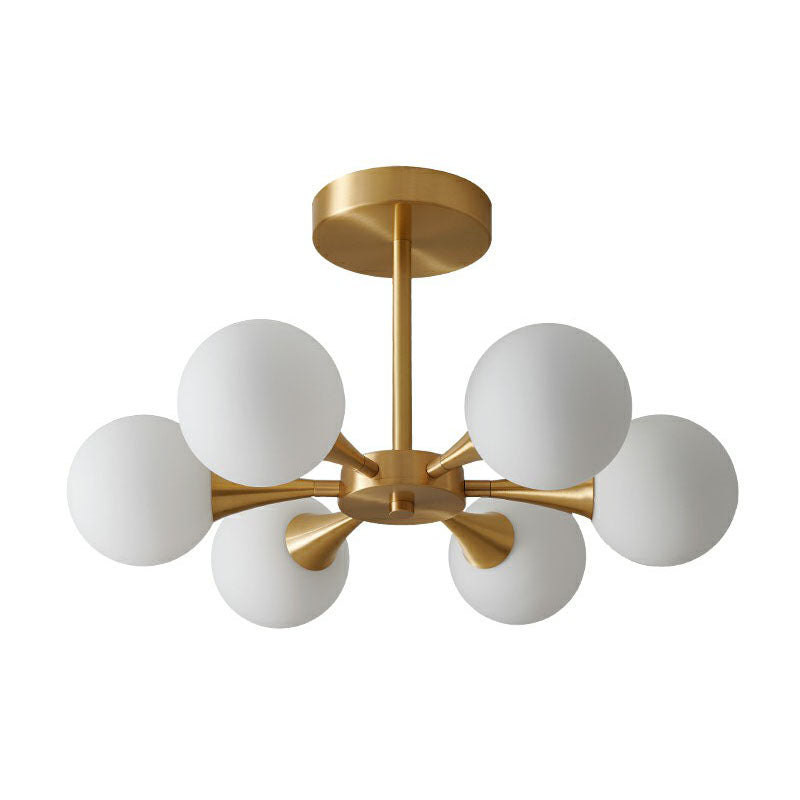 Brass Finish Radial Flush Chandelier Postmodern Ball Glass Semi Flush Mount Ceiling Light