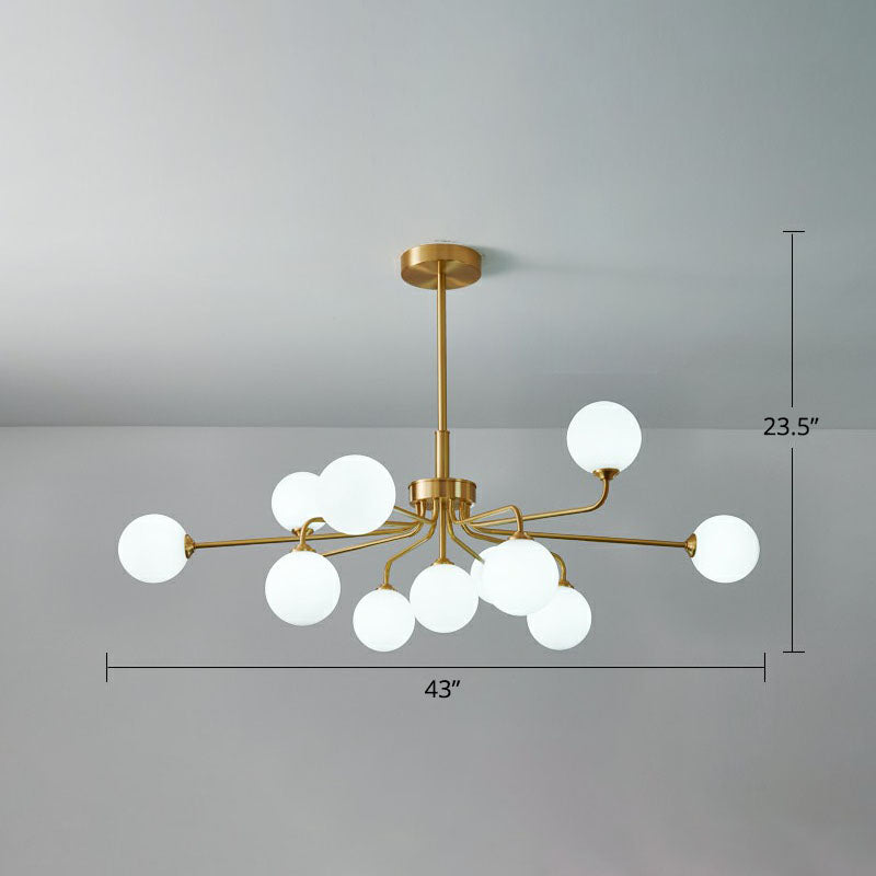 Orb Shaped Hanging Light Postmodern Glass Gold Finish Chandelier for Living Room