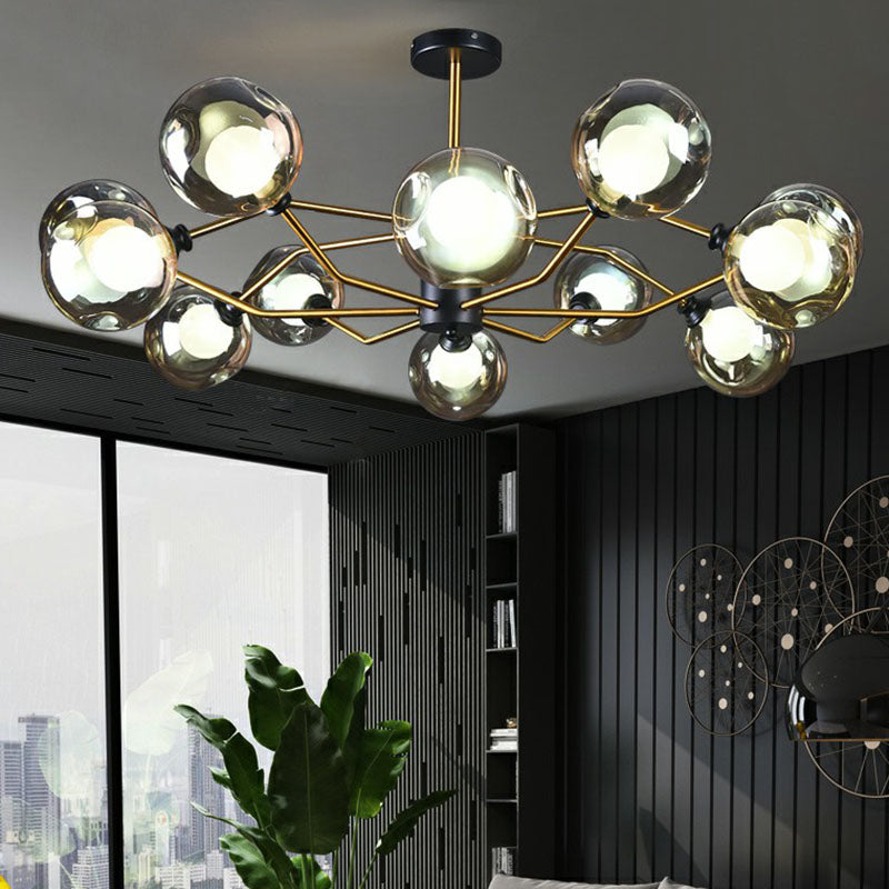 Postmodern molecuul kroonluchter lichtglas woonkamer plafond suspensielamp in zwart-messing