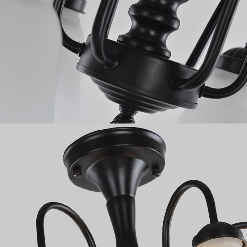 Montaje negro de 3/5 luces de techo Campana tradicional de vidrio esmerilado semi luz para la sala de estar para la sala de estar