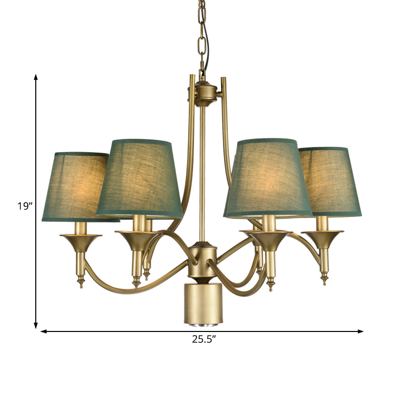 Nordic Empire Shade Chandelier Light Fixture 6 Lights White/Green/Army Green Fabric Hanging Ceiling Light
