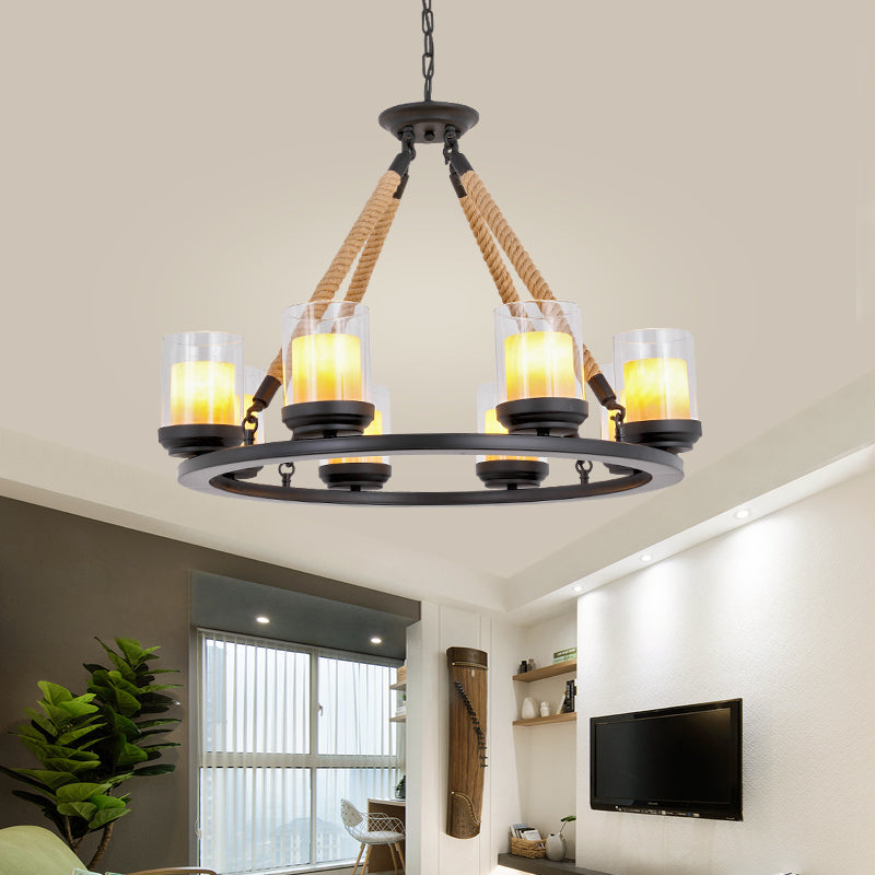 Wagon Wheel Metal Chandelier Light Rustic Style 6/8/10 Lights Dining Room Hanging Light in Black