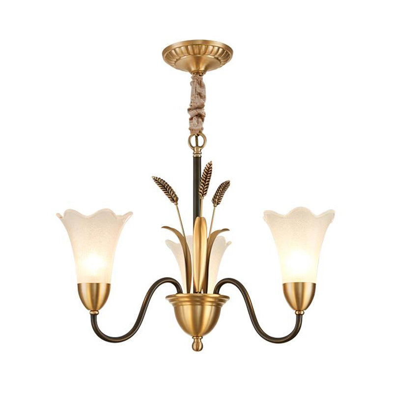 White Glass Floral Shaped Chandelier Traditional 6/8/12 Lights Study Room Hanging Ceiling Light in Brass