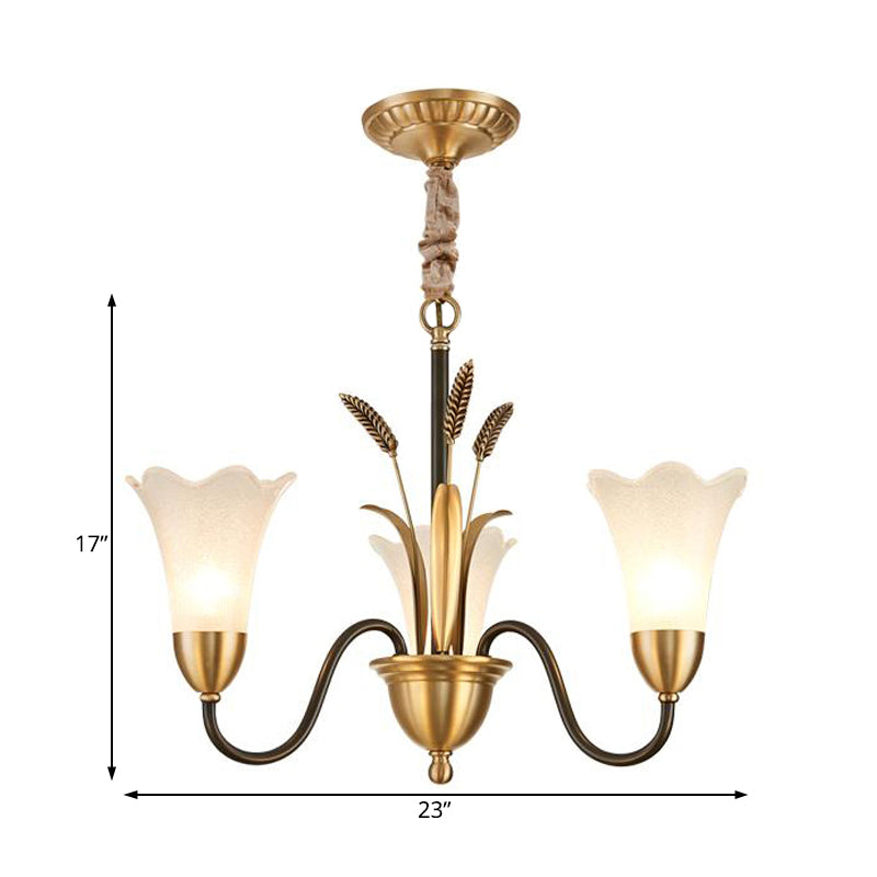 White Glass Floral Shaped Chandelier Traditional 6/8/12 Lights Study Room Hanging Ceiling Light in Brass