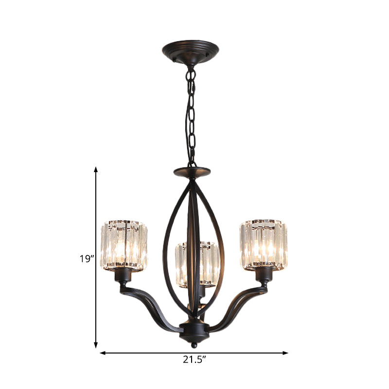 Black Cylinder plafonnier luminaire de style Crystal Simple Crystal Block 3/6/8 Lumières Light Chandelier Light