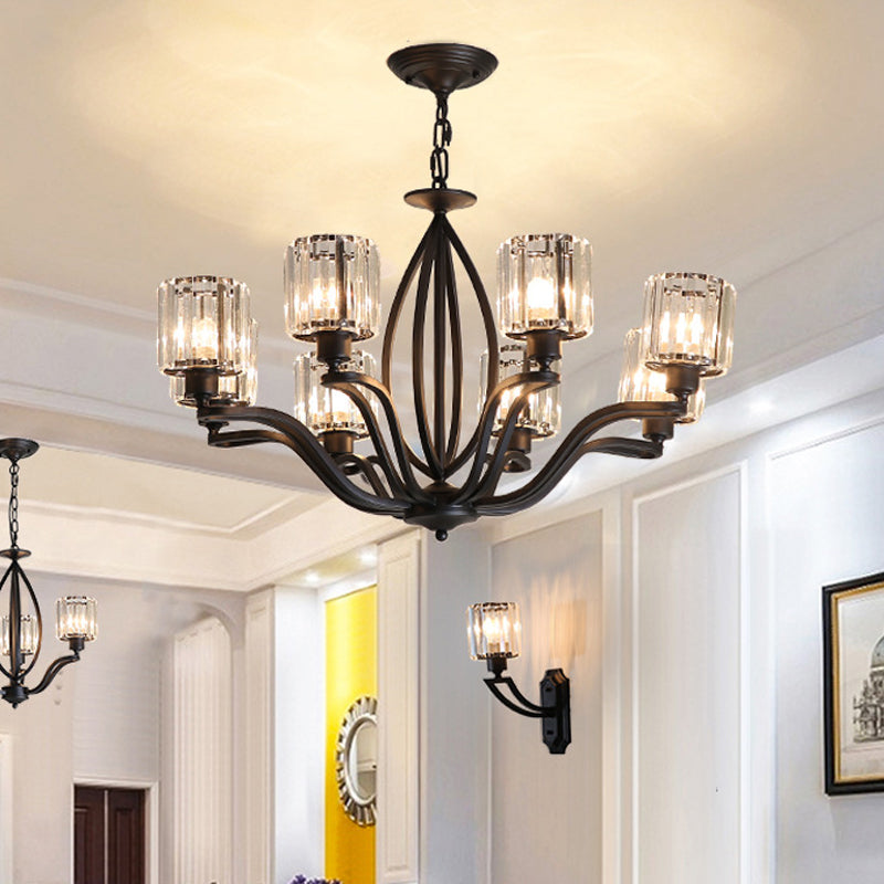 Black Cylinder plafonnier luminaire de style Crystal Simple Crystal Block 3/6/8 Lumières Light Chandelier Light