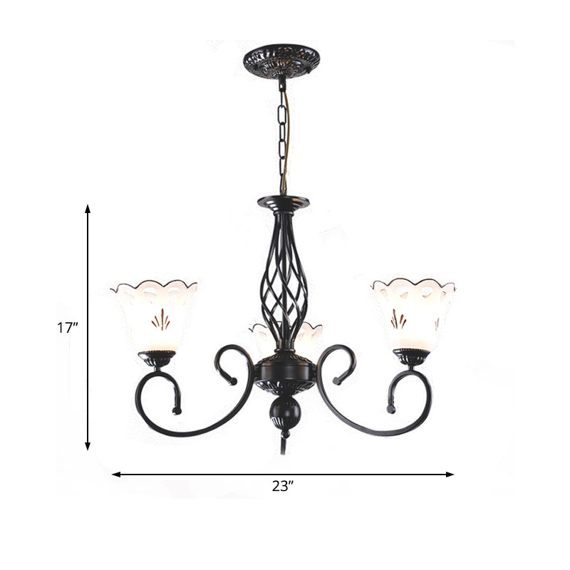Black Floral Shaped Chandelier Light Fixture Traditional Metal 5/6/8 Lights Living Room Ceiling Light