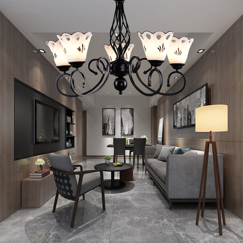 Black Floral Shaped Chandelier Light Fixture Traditional Metal 5/6/8 Lights Living Room Ceiling Light