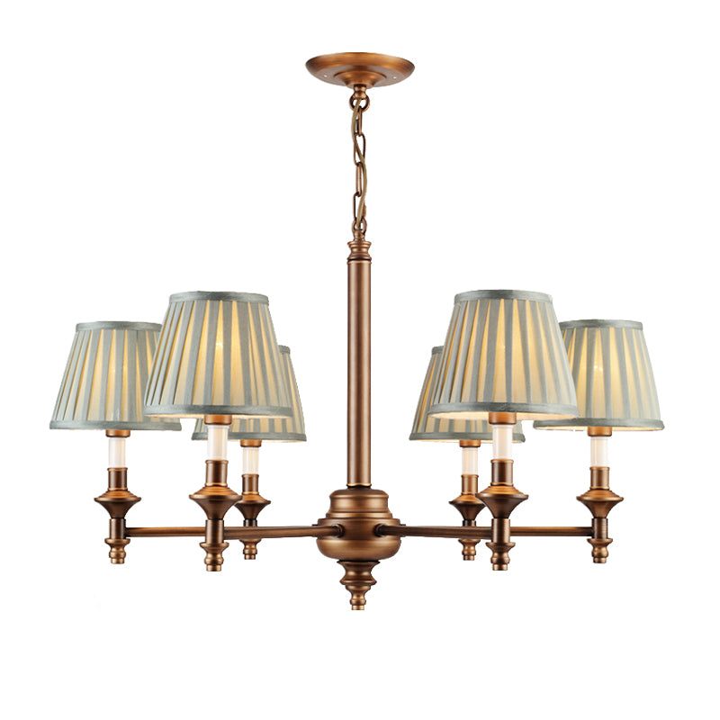 Blue Cone Pleated Shade Chandelier Light Fixture Nordic Fabric 6/8 Lights Living Room Hanging Light