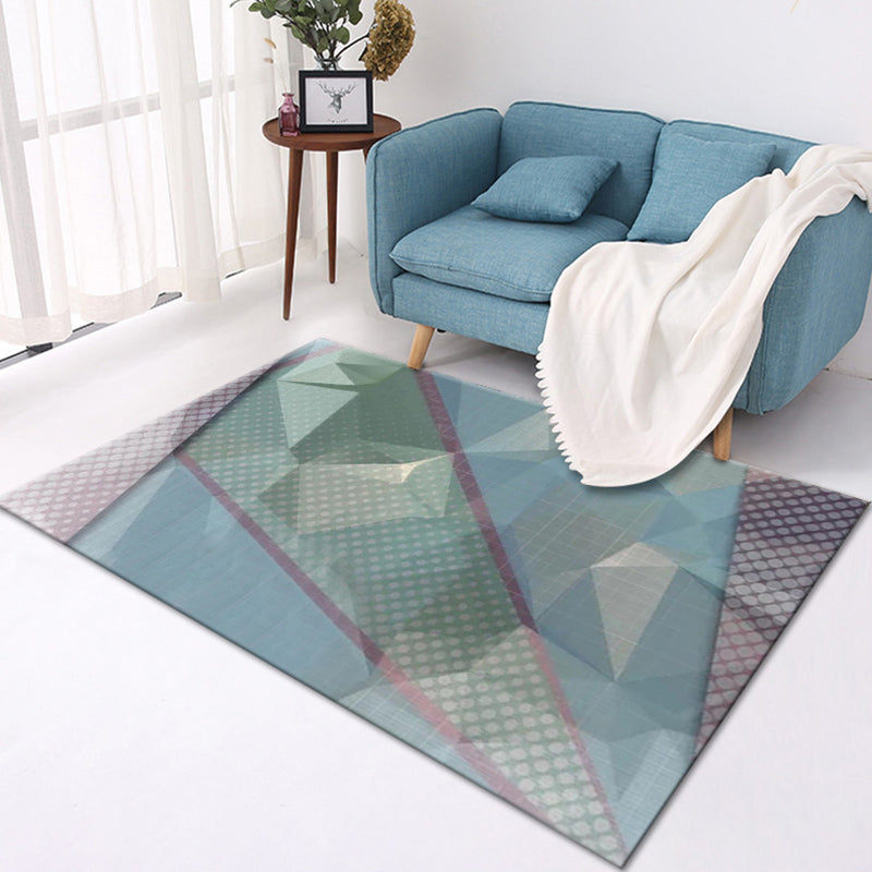 Multi-Color Modern Area Rug Polyester Geometrical Pattern Carpet Washable Stain Resistant Non-Slip Rug for Great Room