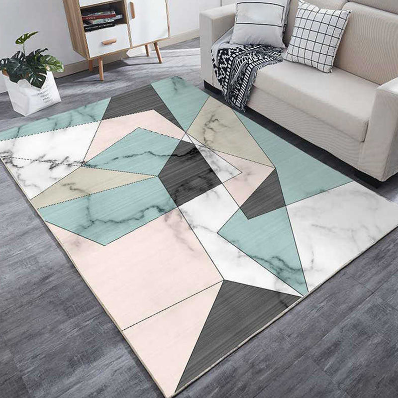 Multi Colored Bedroom Rug Modern Geometric Printing Carpet Polypropylene Washable Stain Resistant Anti-Slip Backing Rug