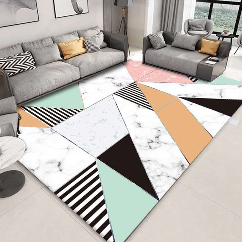 Multi Colored Bedroom Rug Modern Geometric Printing Carpet Polypropylene Washable Stain Resistant Anti-Slip Backing Rug