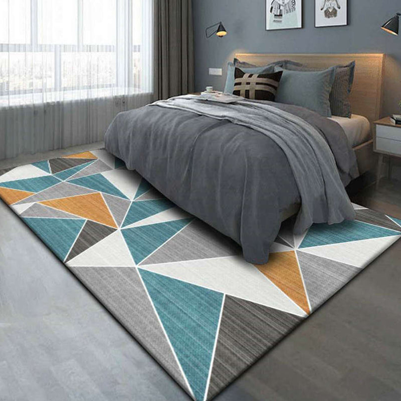 Multi Colored Bedroom Rug Modern Geometric Printing Carpet Polypropylene Washable Stain Resistant Anti-Slip Backing Rug
