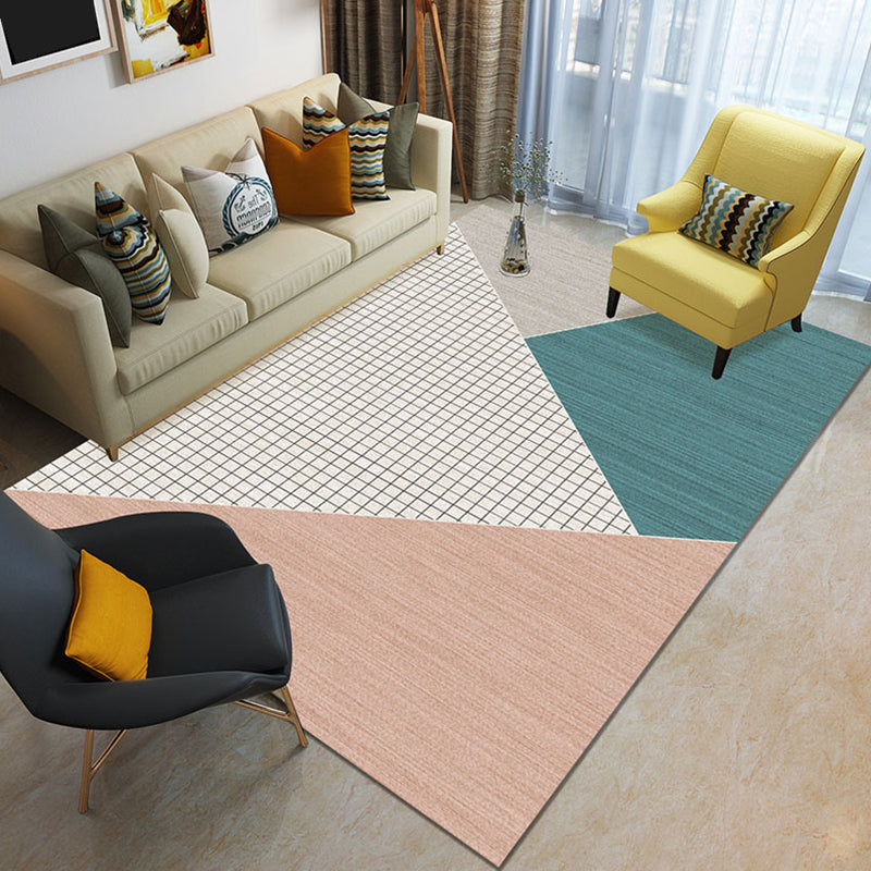 Modern 3D Geometric Print Rug Multi Colored Polyester Rug Stain Resistant Anti-Slip Backing Pet Friendly Carpet for Living Room