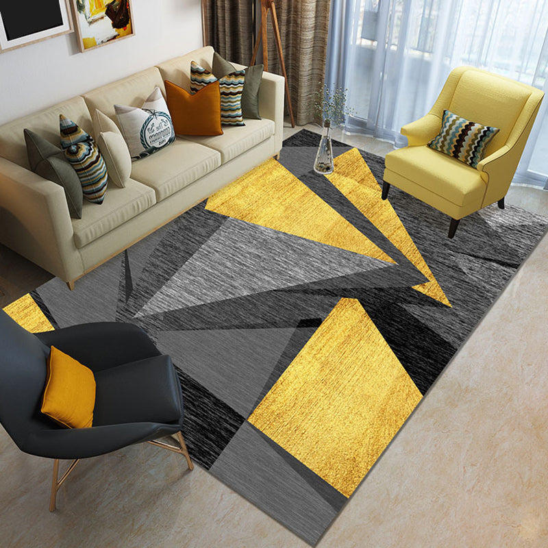 Modern 3D Geometric Print Rug Multi Colored Polyester Rug Stain Resistant Anti-Slip Backing Pet Friendly Carpet for Living Room