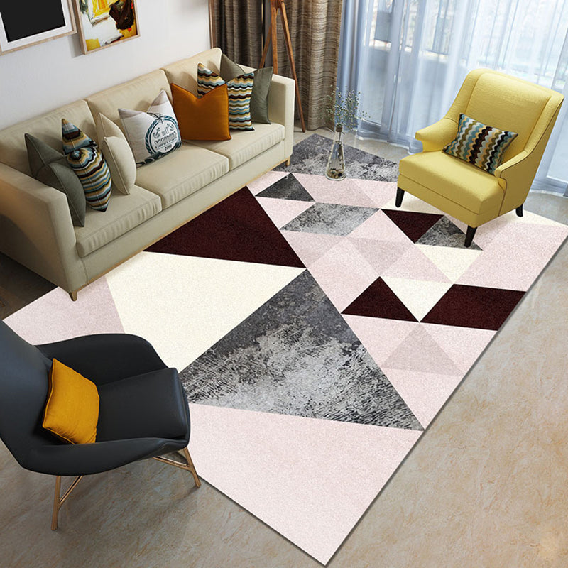 Modern 3D Geometric Print Rug Multi Colored Polyester Rug Stain Resistant Anti-Slip Backing Pet Friendly Carpet for Living Room