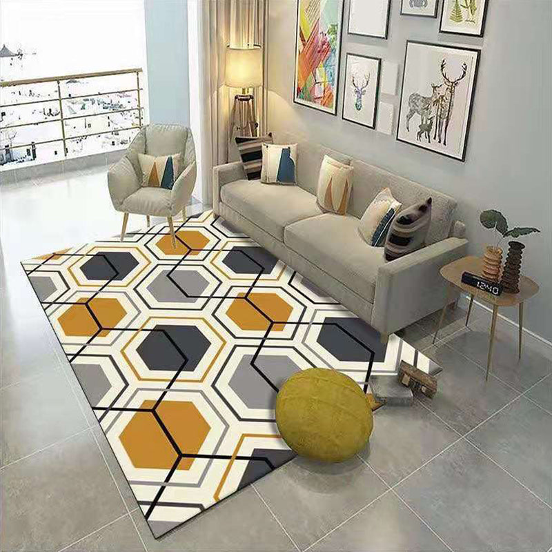 Contemporary Living Room Rug Multi-Color Geometric Carpet Polypropylene Washable Stain Resistant Non-Slip Backing Area Rug