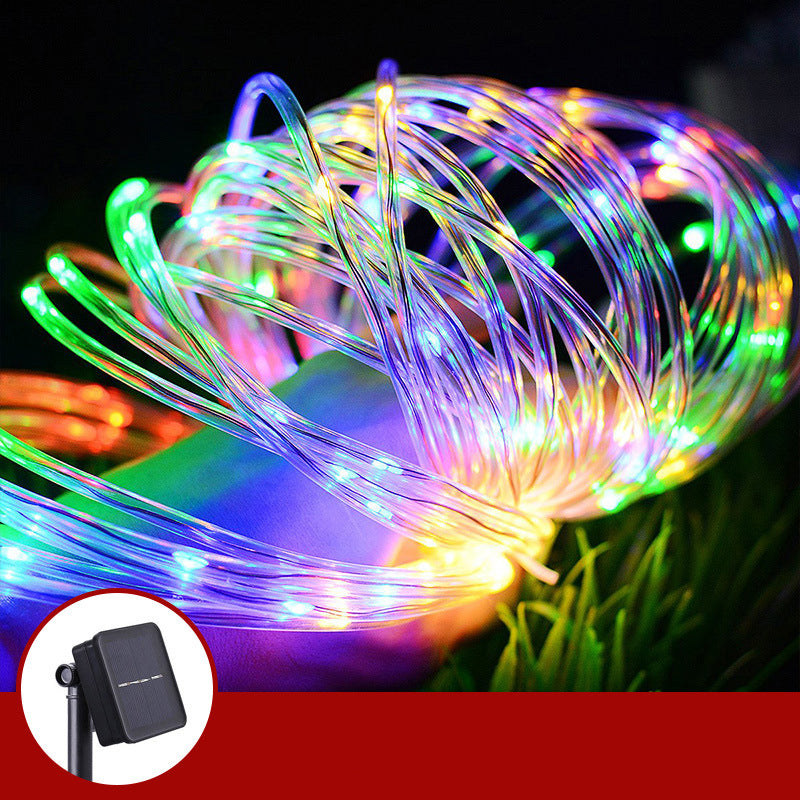 Modern Tube LED Fairy Light Plastic 50 Heads 23ft Courtyard Solar Powered String Lighting in Clear