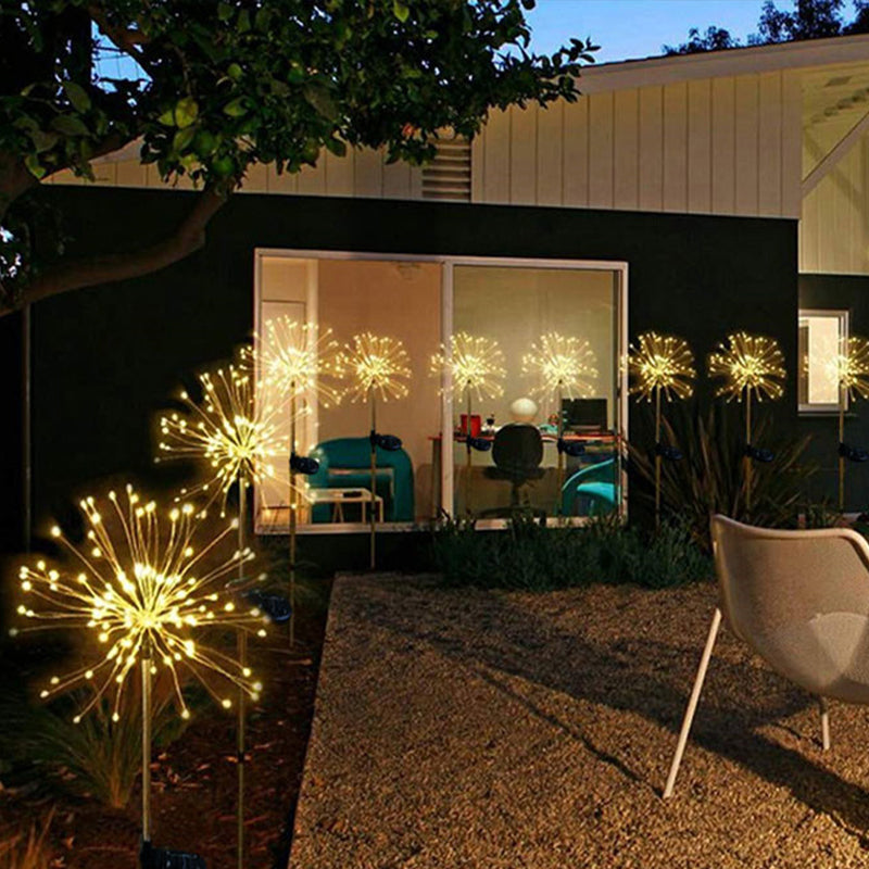 1 Pc Firework Solar Ground Lighting Contemporary Metallic Garden LED Landscape Light in Clear