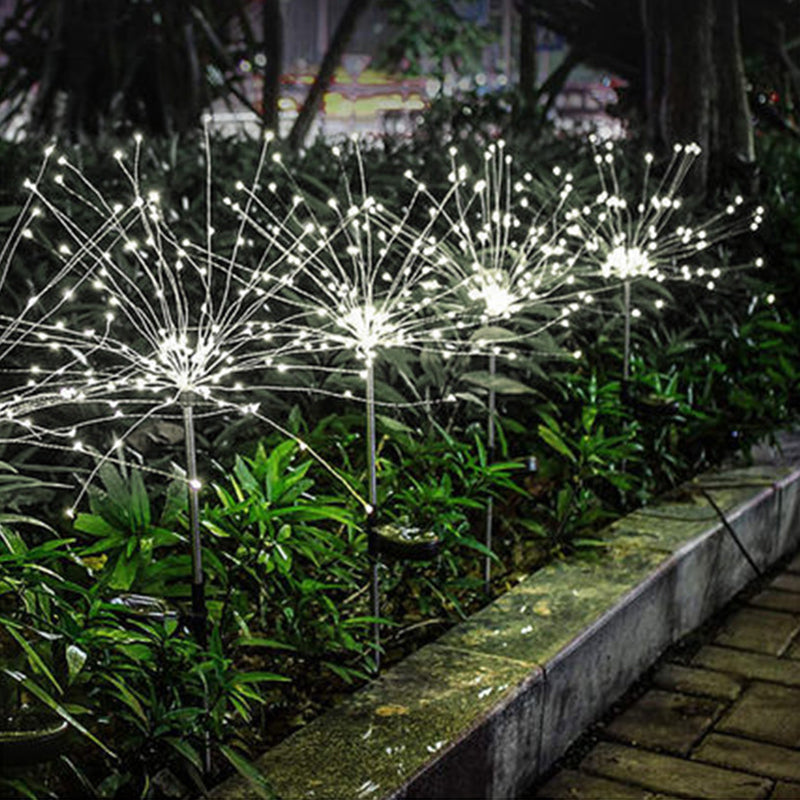 1 Pc Firework Solar Ground Lighting Contemporary Metallic Garden LED Landscape Light in Clear