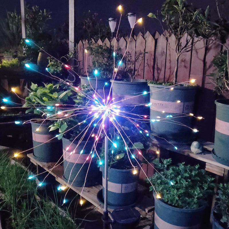 1 Pc Firework Solar Ground Lighting Contemporary Metallic Garden LED Landscape Light in Clear