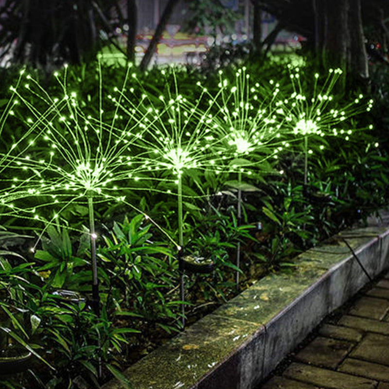 1 Pc Firework Solar Ground Lighting Contemporary Metallic Garden LED Landscape Light in Clear